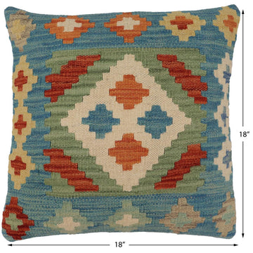 handmade Traditional Pillow Blue Rust Hand-Woven SQUARE 100% WOOL Hand woven turkish pillow2' x 2'